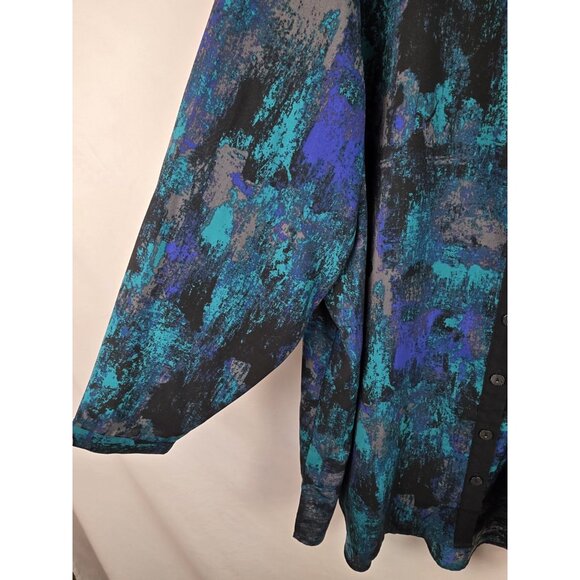 Catherines Women's Top Plus Size 4X Green V-Neck Long Sleeve Button Down Blouse - Picture 4 of 15